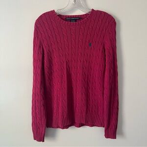Vintage Ralph Lauren Pink Cable Knit Classic Crew Neck Sweater Pony Logo Large